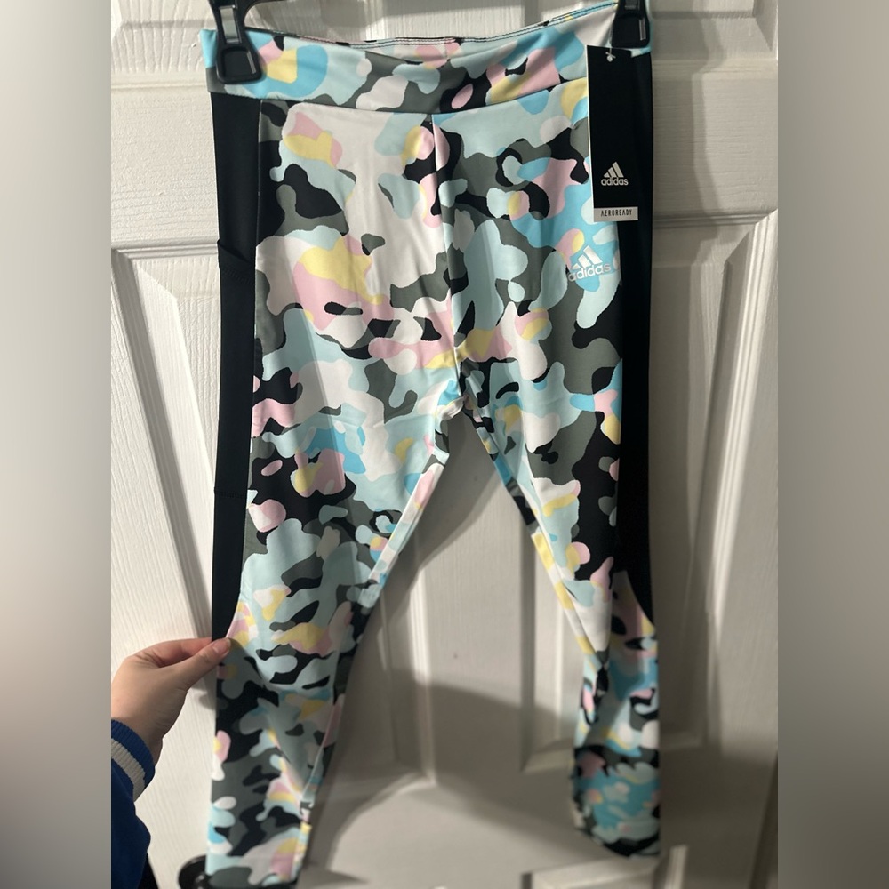 adidas Kids Multi Pastel Camo Leggings with Black Panels